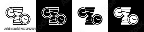 Time Icon In Flat Version On Black And White Background