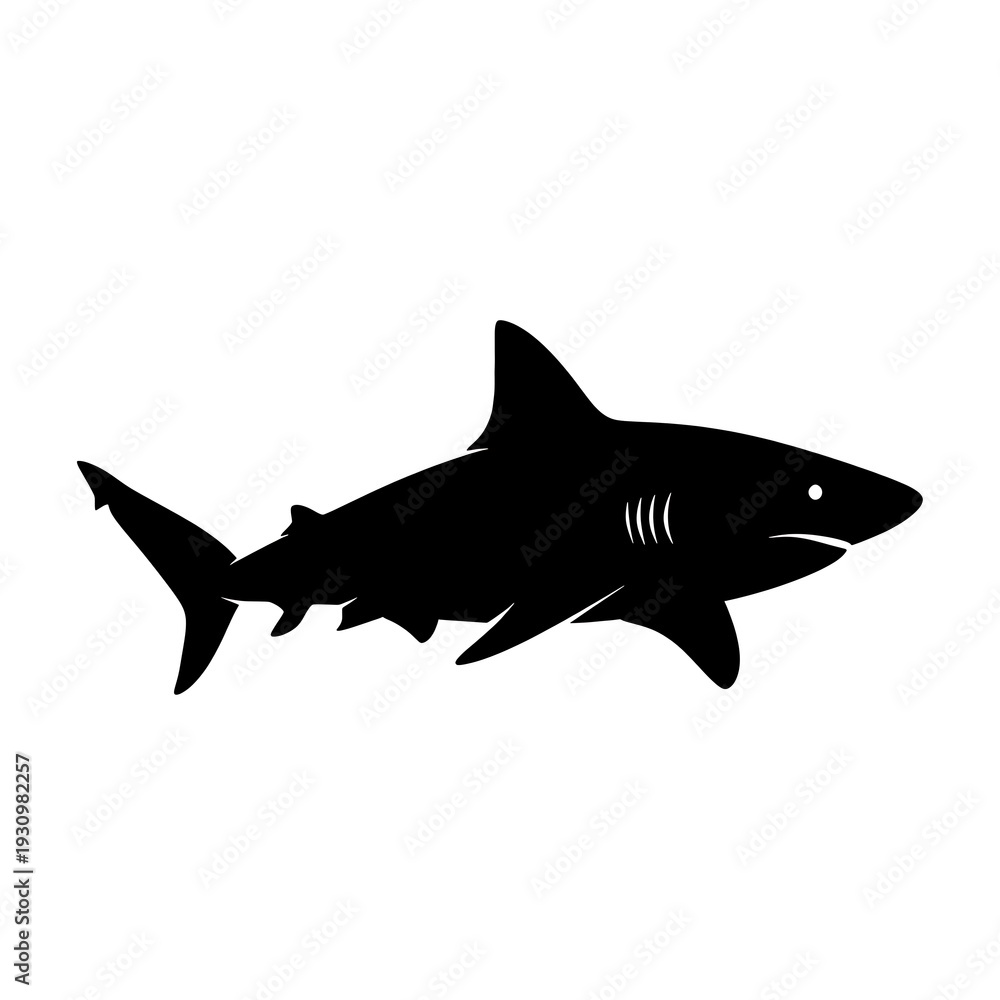 Obraz premium Black silhouette of a shark swimming.