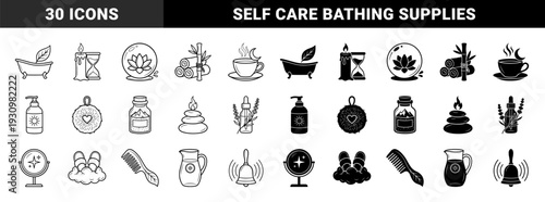 Wellness and Self Care Lifestyle Icons Featuring Hybrid Minimalist Designs With Botanical Accents And Soothing Spa Treatment Elements