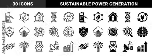 Abstract energy storage and renewable power symbols merging battery cells with wind turbines organic leaves dna strands and electrical circuits