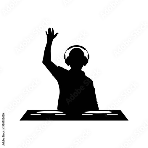 DJ enthusiastically performing at a music festival with headphones