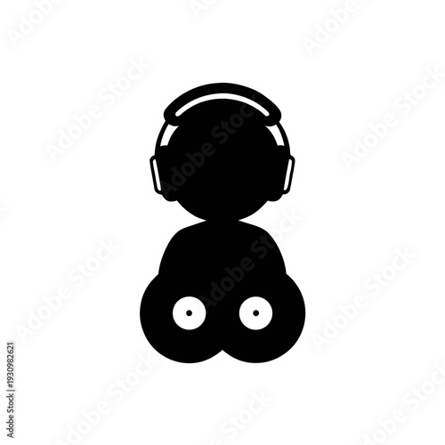 Stylish cartoon character wearing headphones and listening to music