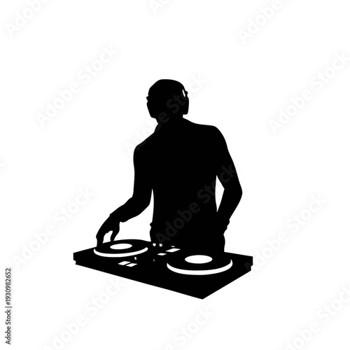 DJ in action mixing tracks with headphones on