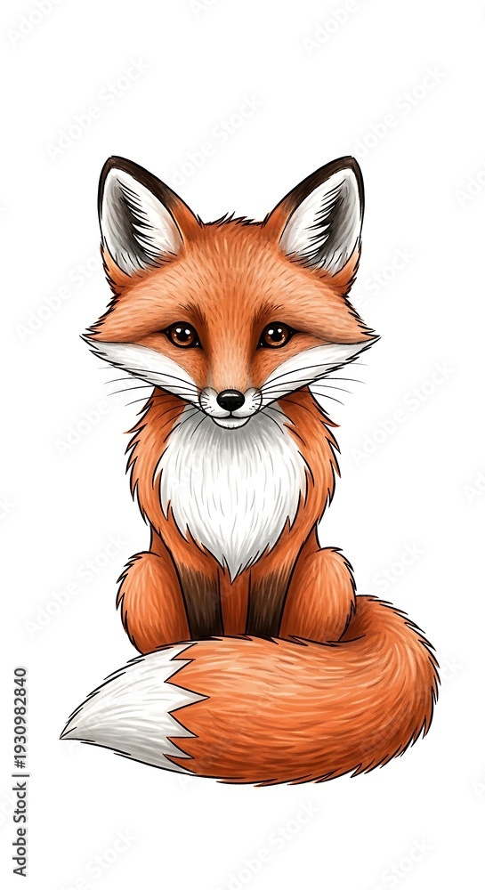 Fototapeta premium Cute cartoon red fox sitting down.