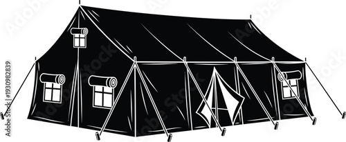 Tactical Field Camp Tent Vector Illustration on White Background