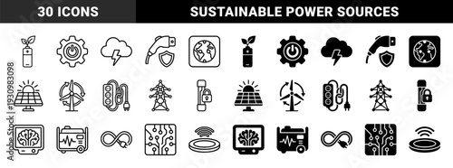 Sustainable energy hybrid symbols featuring green battery plant fusion solar panel wind turbine and electric vehicle charging infrastructure