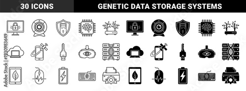 Biotechnology and cybernetic hardware symbols merging organic dna with server storage and neural networks with electronic microprocessor circuits