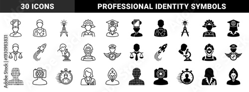 Human professional symbols merged with industry metaphors featuring dual stroke and solid styles for career identity and conceptual branding
