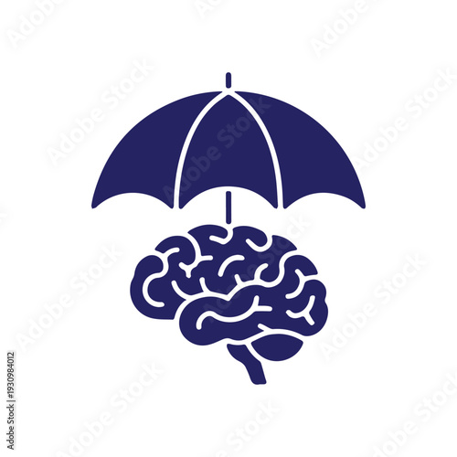 Brain under umbrella icon vector for mental health protection