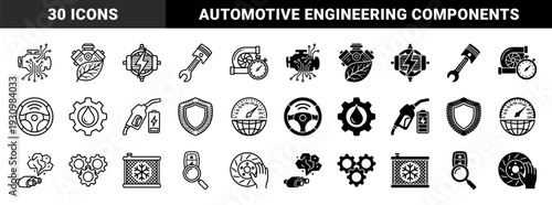 Automotive Engineering and Hybrid Vehicle Technology Symbols Featuring Combined Concepts Like Electric Engines Turbocharged Gauges and Eco Friendly Motors