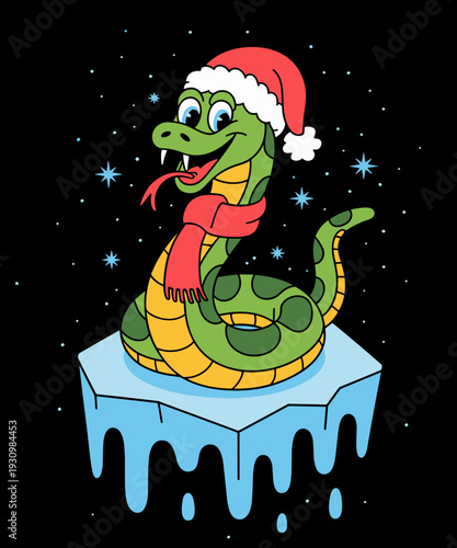 Funny Snake Christmas Santa Hat Snow Design, Christmas Snake