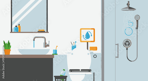 Bathroom Interior with Toilet and Sink.