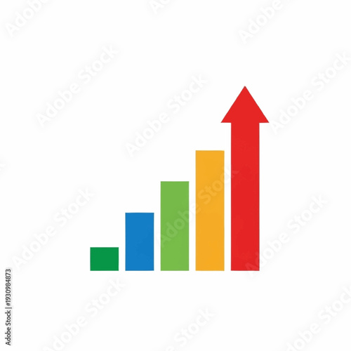 Colorful Bar Chart with Upward Arrow Symbolizing Growth.