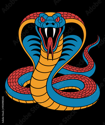 Blue and Red Cobra Snake