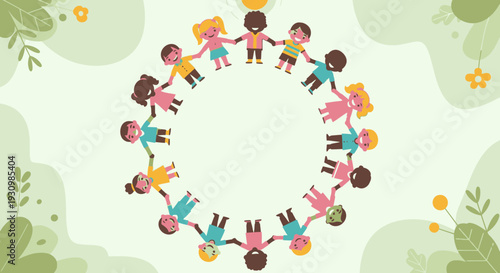 Happy Diverse Children Forming a Unity Circle by Holding Hands in a Lush Green Park Setting