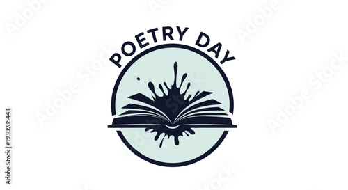 Poetry Day Open Book with Ink Splash Logo on Isolated White Background