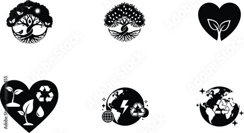 World environment day eco friendly heart leaf icons for conservation
