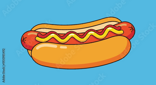 Hotdog with Ketchup and Mustard in Bun.