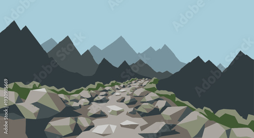 Mountain Peaks and Rocky Terrain Illustration.