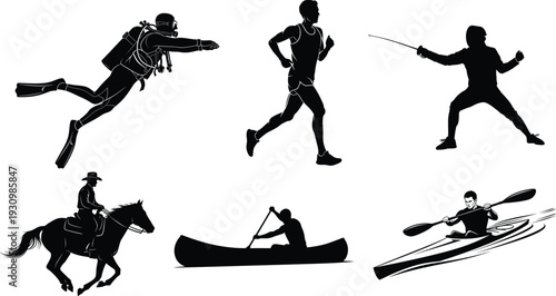 Silhouettes of people engaging in various sports and activities