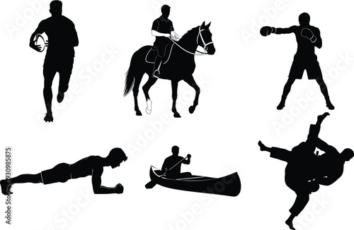 Silhouette of people engaging in various sports and activities