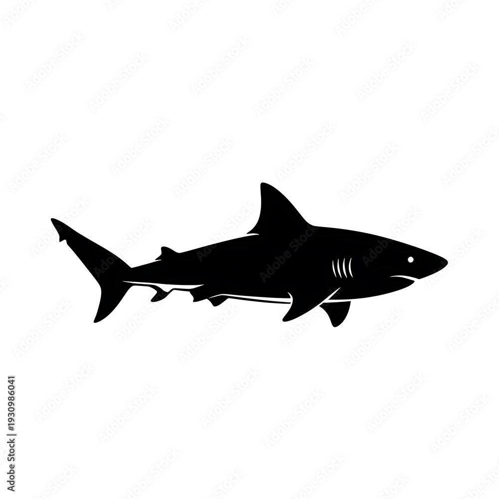 Obraz premium Black silhouette of a shark swimming.