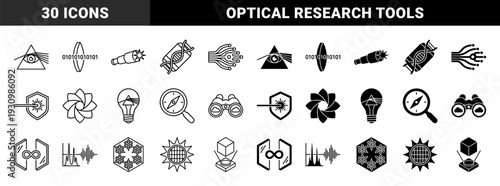 Abstract Hybrid Scientific Symbols and Optical Research Elements Featuring Prism Eye DNA Circuitry and Holographic Projection Conceptual Graphics