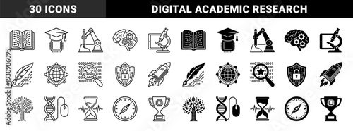 Hybrid digital education and biotechnology icons merging traditional academic symbols with circuit patterns microchips and genetic data sequences