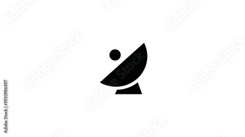A simple, black graphic of a satellite dish, featuring a curved surface and a circular element