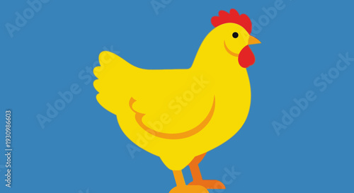 Yellow Cartoon Chicken Illustration Standing.
