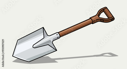 Shovel with brown handle.