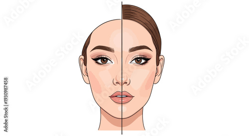 Woman Face Makeup Comparison.