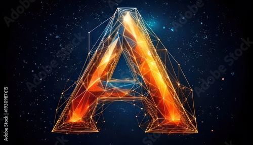 Fiery Letter A - A Digital Rendering with Geometric Design.