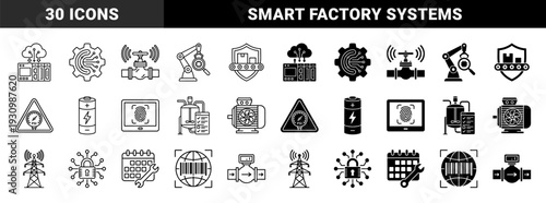 Industrial automation and smart manufacturing icons featuring hybrid designs of mechanical gears with circuit boards and wireless sensor valves