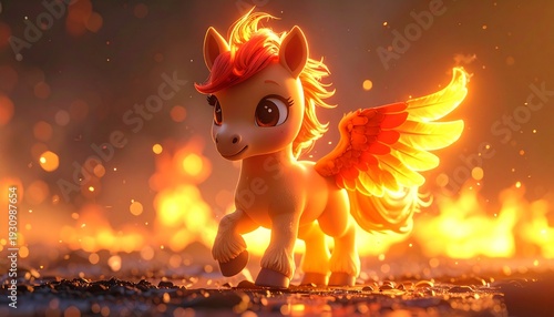 Fiery Pegasus - A Radiant Pony Amidst Flames and Golden Light.