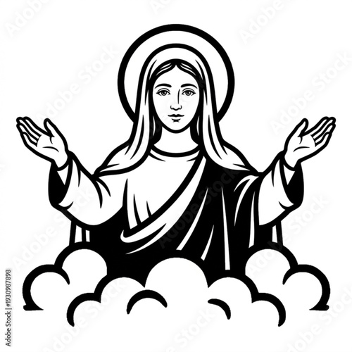 Divine Virgin Mary Vector Illustration on Clouds