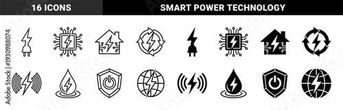 Hybrid energy symbols merging lightning bolt electricity with smart home technology water conservation renewable power and global grid connectivity