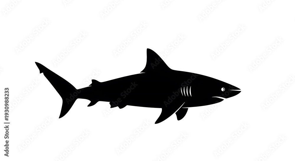 Fototapeta premium Black silhouette of a shark swimming.