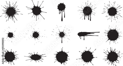 Collection of Abstract Ink Splatter, Grunge Paint Splash, and Distressed Blot Elements for Artistic Graphic Design