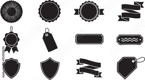 Professional Collection of Vector Badges, Ribbons, Shields, and Blank Price Tags for Branding and Promotional Marketing Campaigns