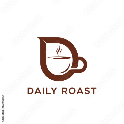 Letter D coffee cup icon with steam for cafe or cafeteria logo Daily Roast