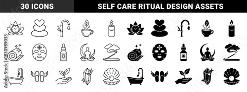 Wellness and Mindfulness Hybrid Symbols Featuring Lotus Clock Zen Stone Heart Bamboo Water Drop Candle Eye and Meditating Moon Conceptual Designs