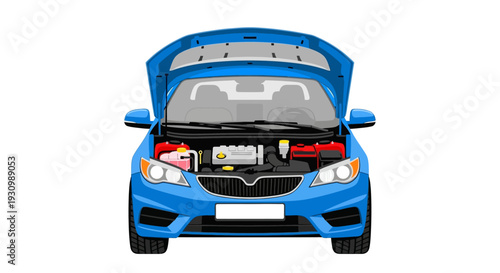 Blue Car Open Hood.