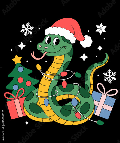 Snake Christmas Lights Santa Hat Funny Animals Lovers Xmas
