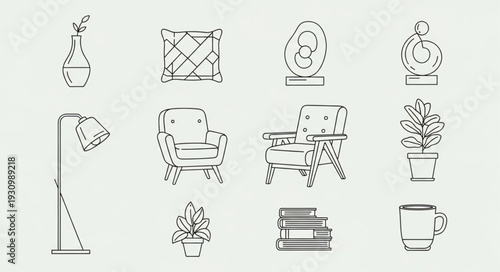 Collection of Hand Drawn Interior Design Elements.