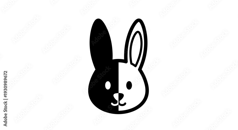 Fototapeta premium Minimalist yin yang rabbit logo design vector illustration Vector