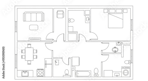 Architectural floor plan drawing of a house interior layout.
