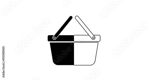 Black and white shopping basket icon with handle and crossbar Vector