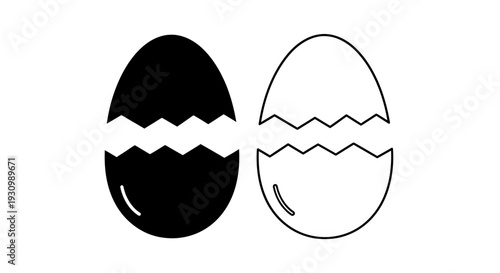 Easter egg design with cracked shell and wavy lines on black and white background Vector