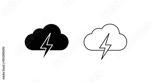 Dark cloud with lightning and white cloud with lightning, weather icons Vector